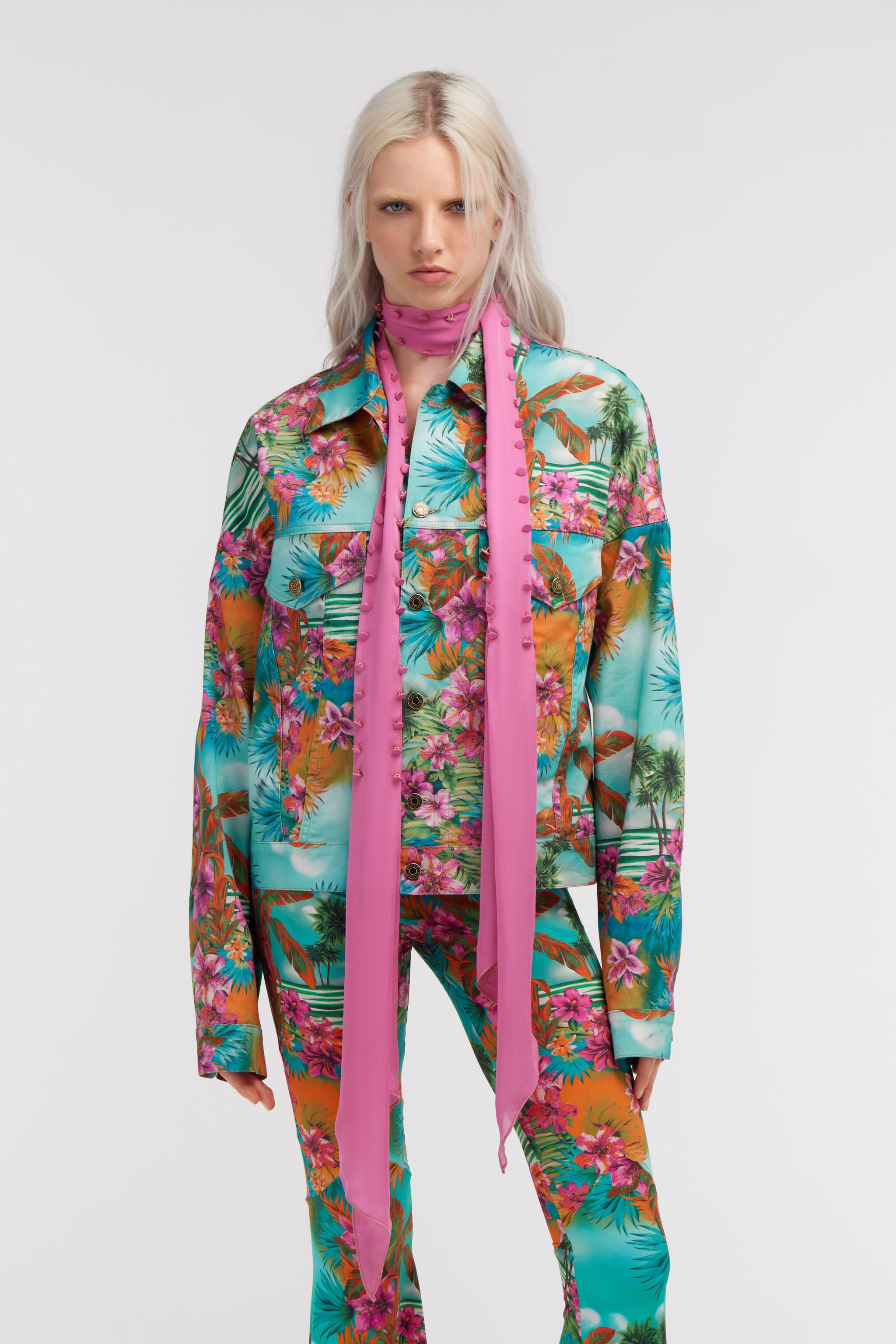 RC Hawaii print denim jacket Hellblau SKJ409-DAI84