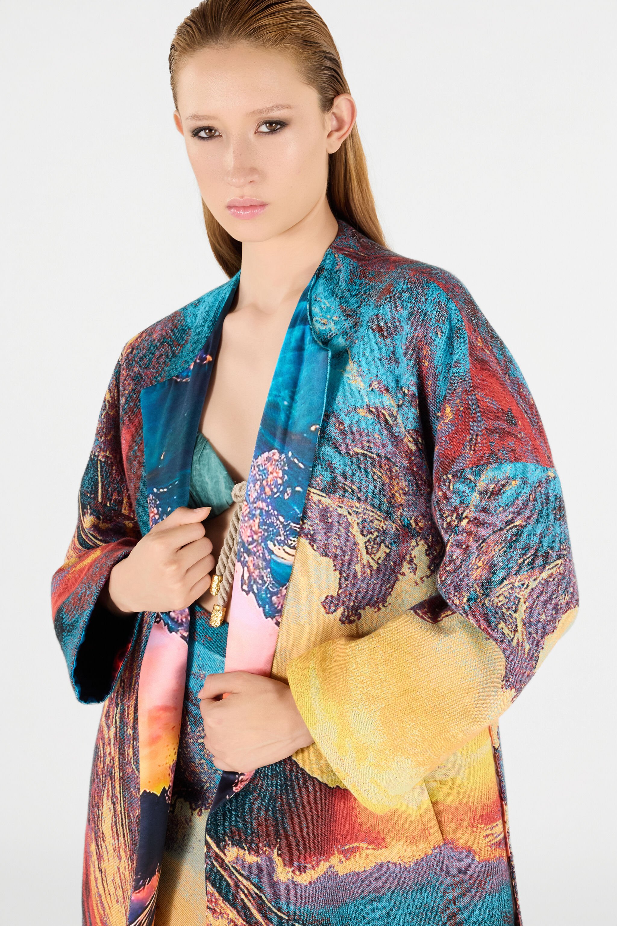 RC Itaca Print Coat with belt Blue/Orange UWT504-DJ091