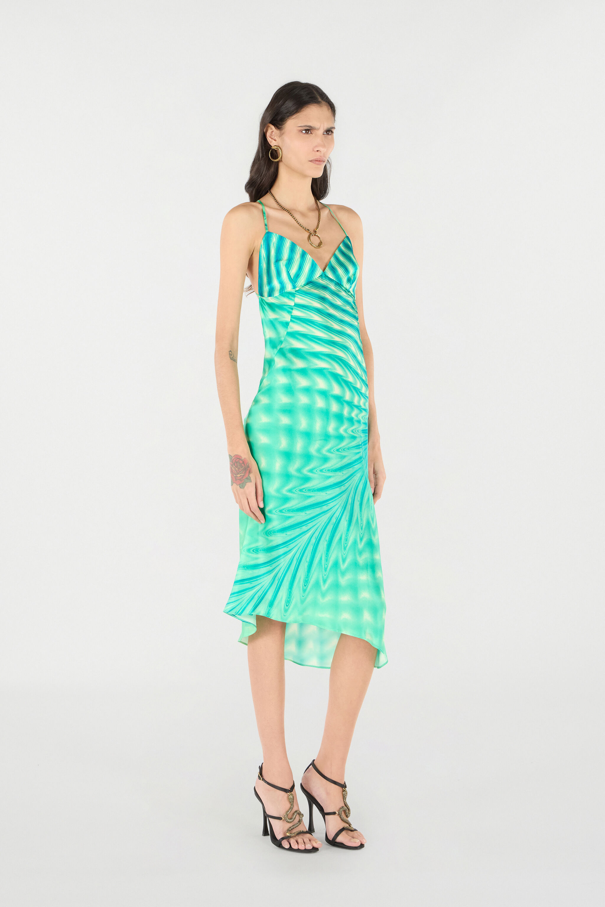 RC Asymmetrisches Kleid mit Print Allover Hellgrün UKT114-RYN47