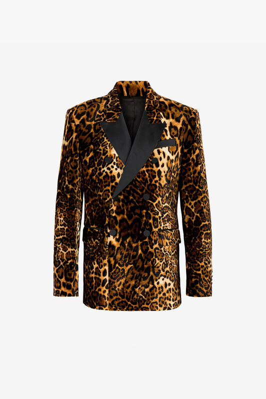 RC Leopard-Print Double-Breasted Blazer RC Leopard-Print Double-Breasted Blazer Dark brown RRT420-3RF40