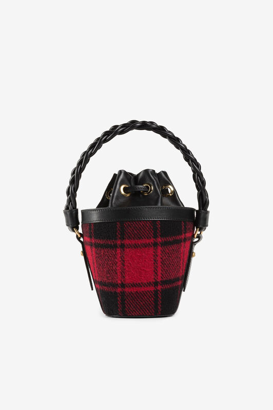 RC Pantherkopf-Bucket Bag mit Schottenmuster Schwarz/Rot PKB006-FE002