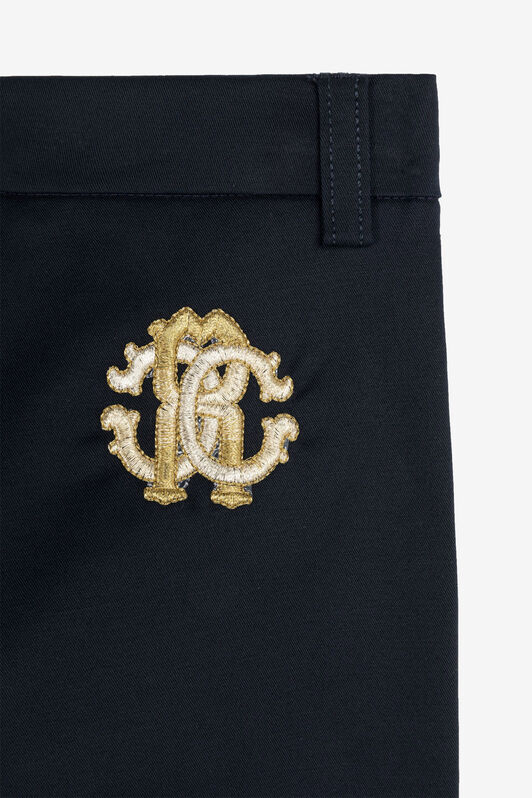 JU RC Monogram-Embroidered Cotton Trousers JU RC Monogram-Embroidered Cotton Trousers Dark blue RJT218-CE035