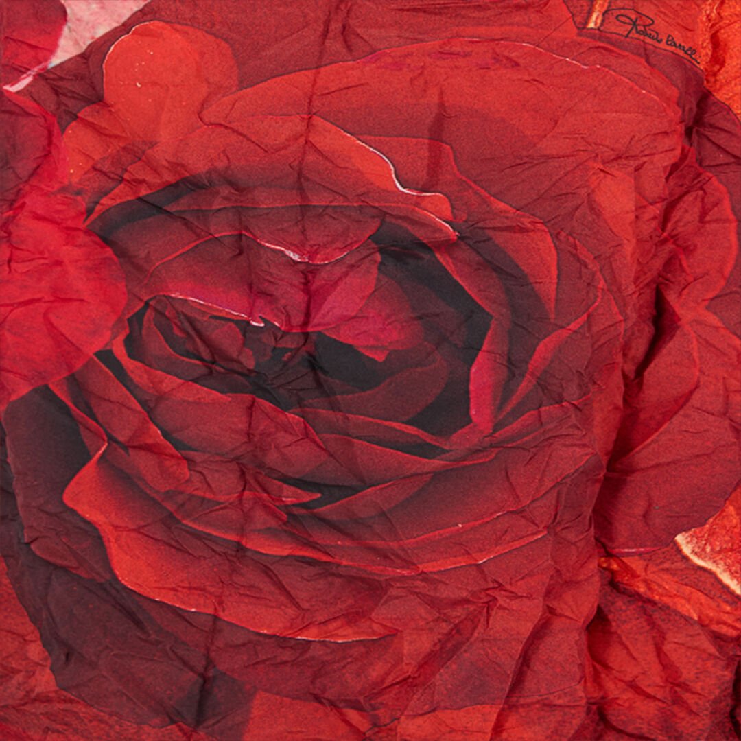 RC Long Crinkle-Effect Trench Coat With Rose Print Red UKT503-5RN48