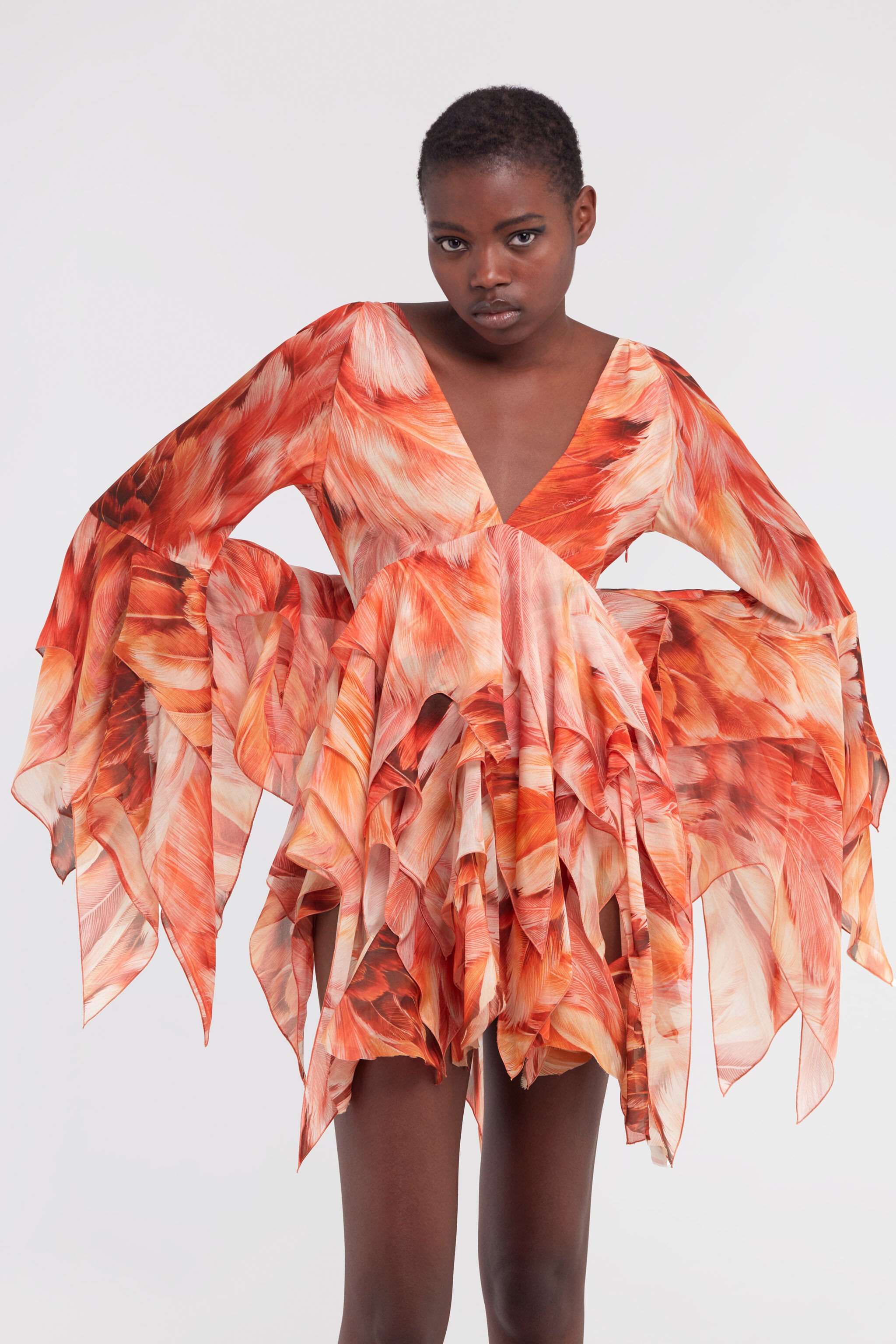 RC Plumage print short dress Orange SWT129-CTL71