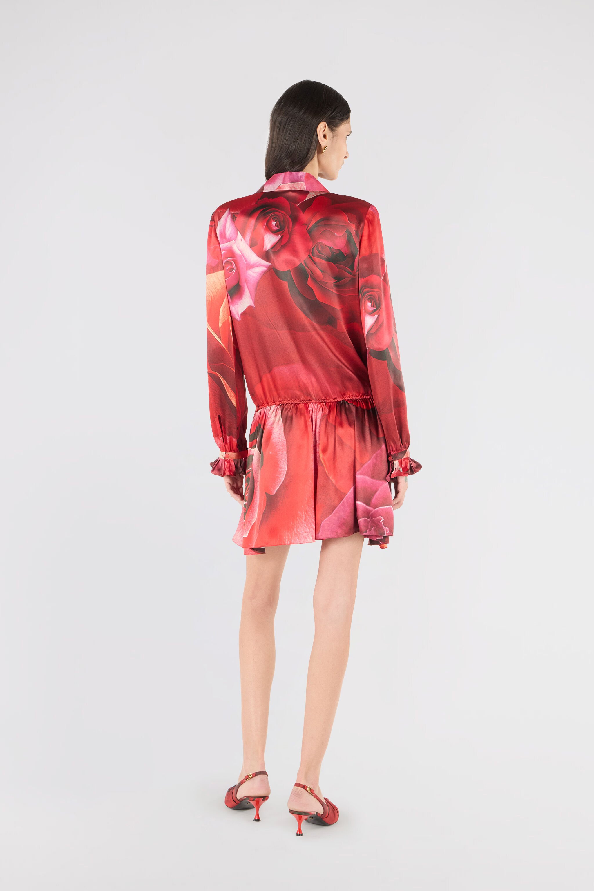 RC Miniblusenkleid mit Print Rose Rot UKT131-RYN48