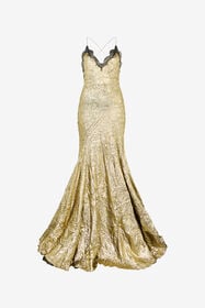 ${brand} Abito Dorato Extralungo In Misto Seta Craquelé ${colorDescription} ${masterID}