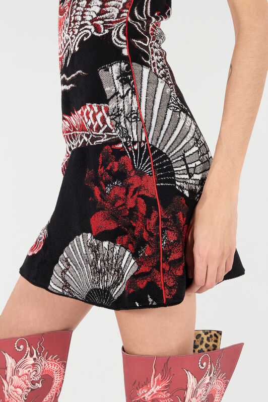 RC Mini Dress with Floral and Dragon Motif RC Mini Dress with Floral and Dragon Motif Black/Red VQM106-MG011