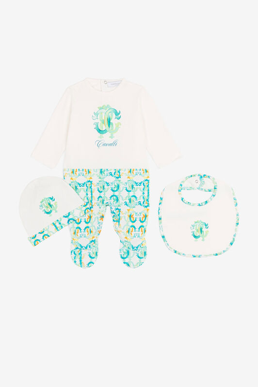JU Monogram logo print babygrow set Light green QJT884-JV025