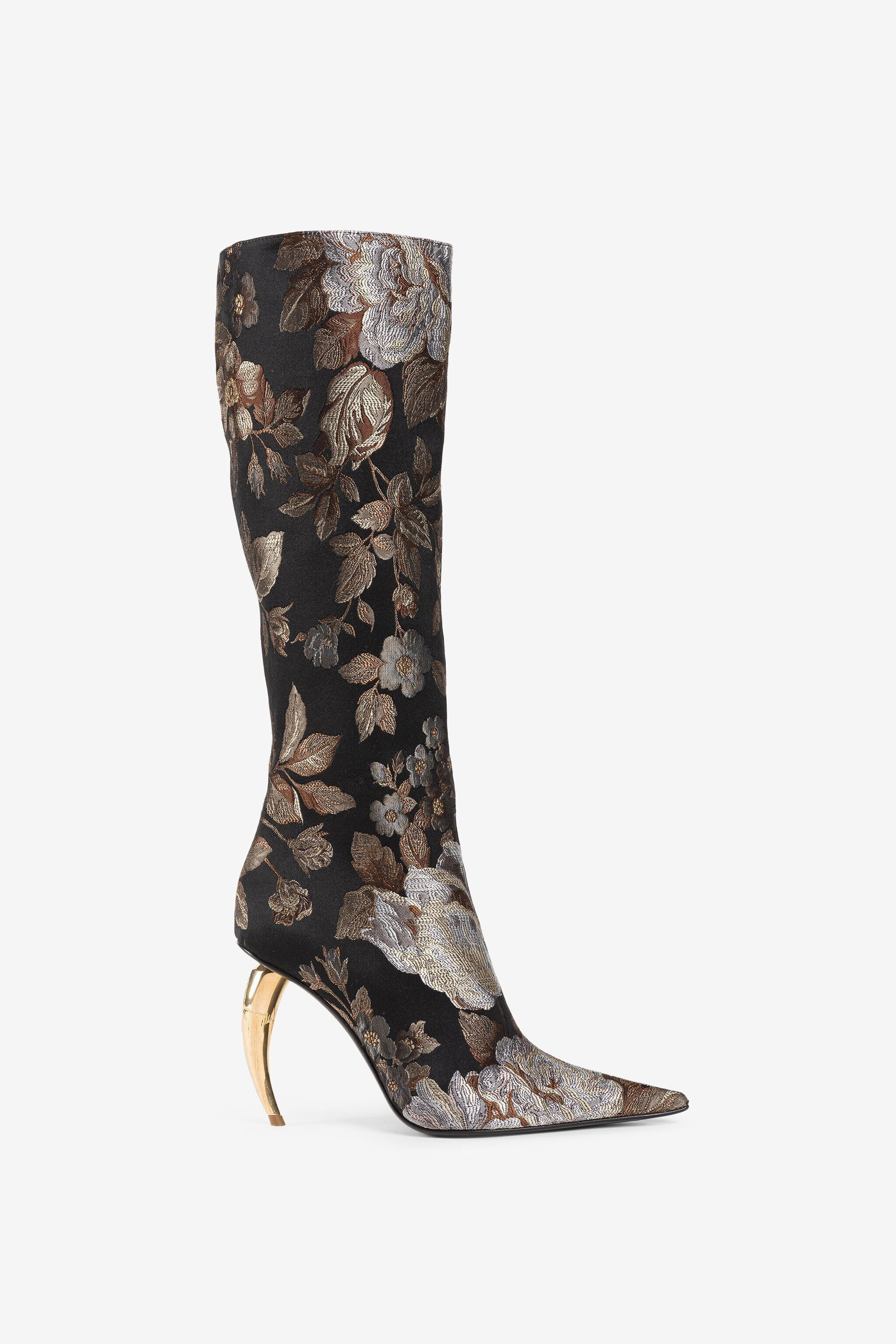 Floral Brocade Tiger Tooth Knee High Boots in MULTIFLOWER for Women Roberto Cavalli