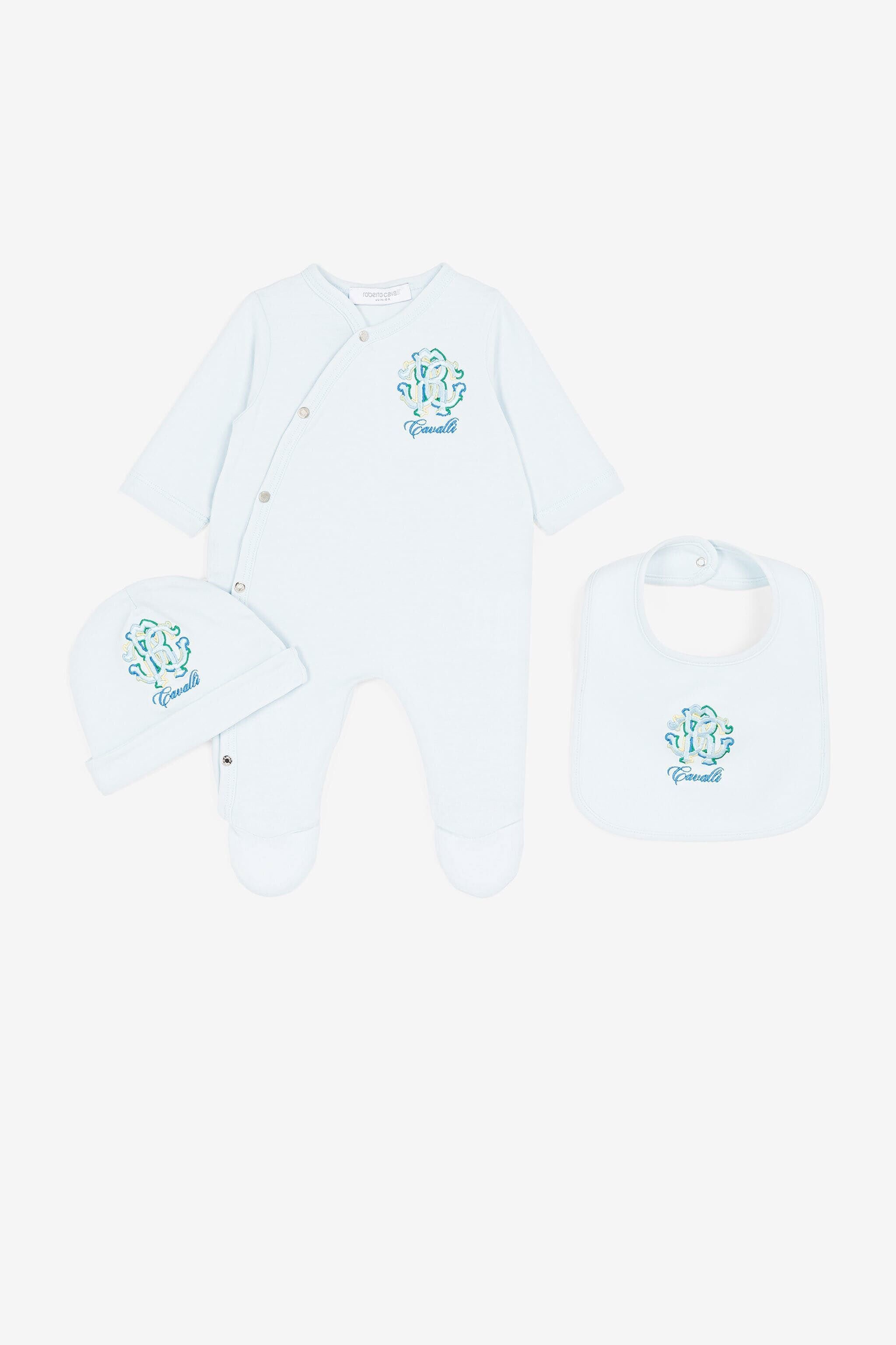 JU RC Monogram and Logo-Embroidered Babygrow Set Light blue QJT817-JV025