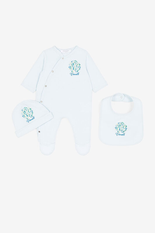 JU RC Monogram and Logo-Embroidered Babygrow Set JU RC Monogram and Logo-Embroidered Babygrow Set Light blue QJT817-JV025