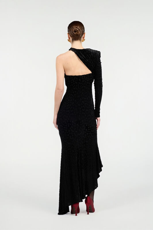RC Asymmetric Black Dress with Jaguar Skin Pattern Black VWT125-CJ003