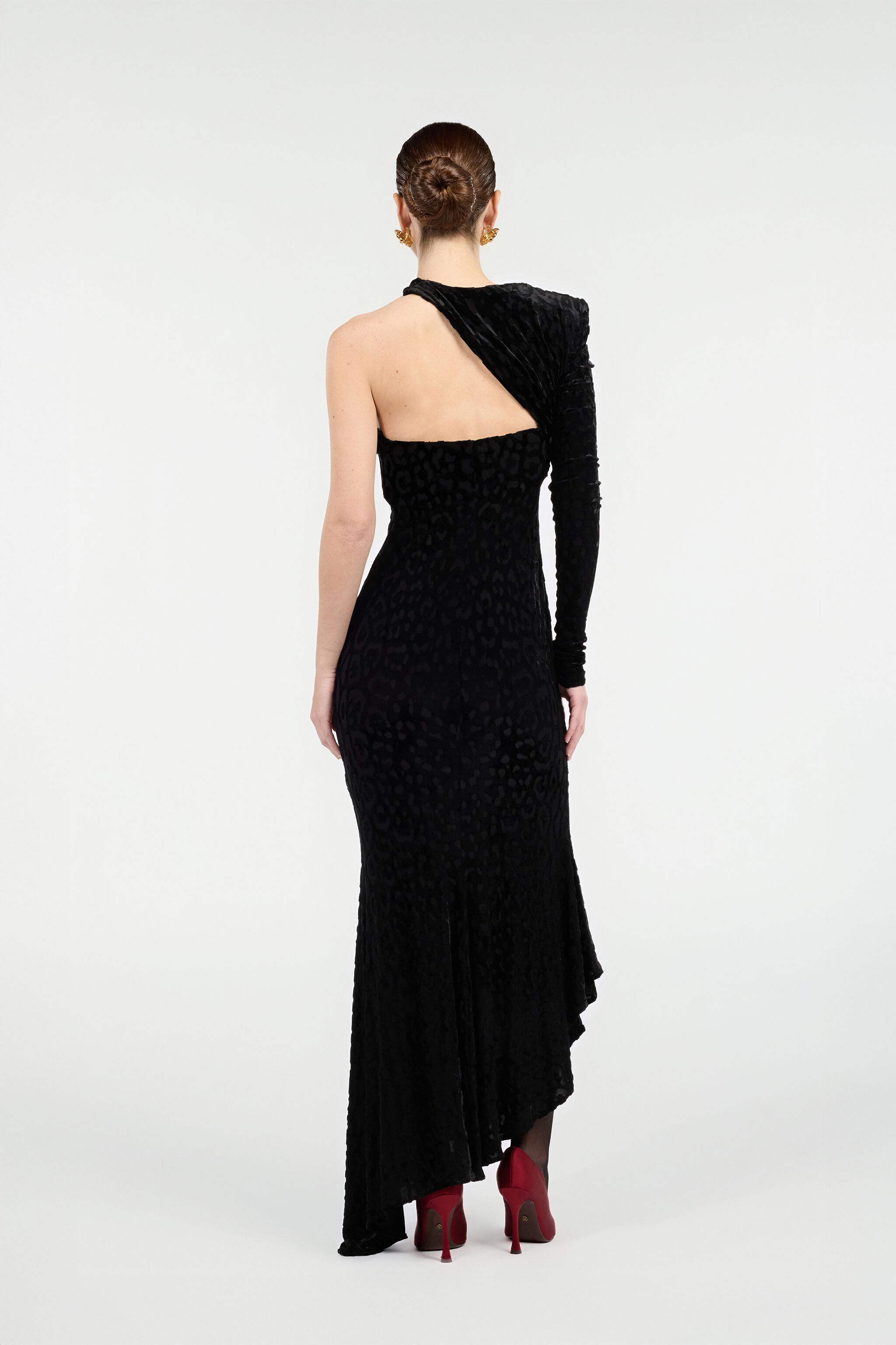 RC Asymmetric Black Dress with Jaguar Skin Pattern Black VWT125-CJ003