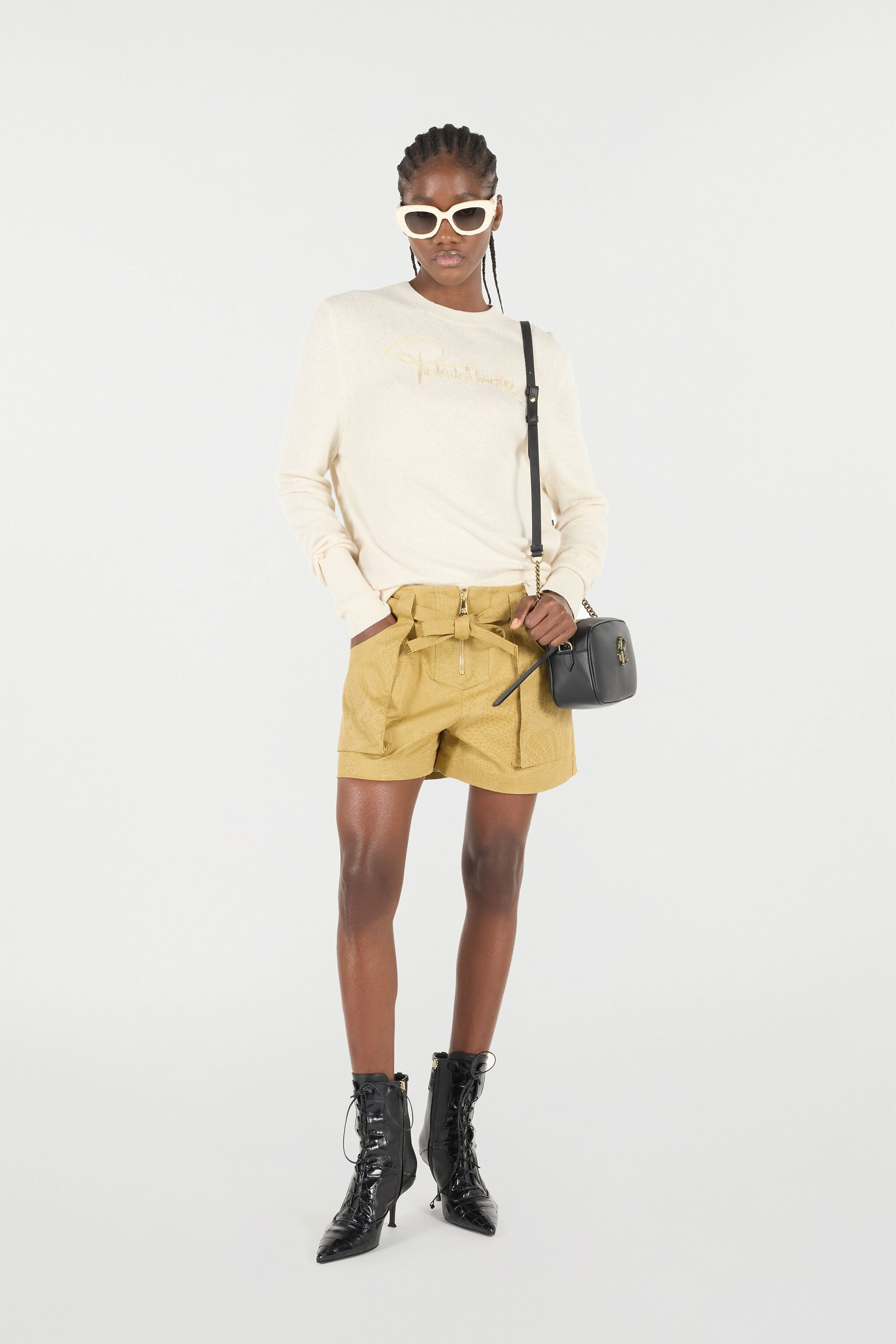 RC Belted Shorts With Python Print Light Brown UKT212-4NN53