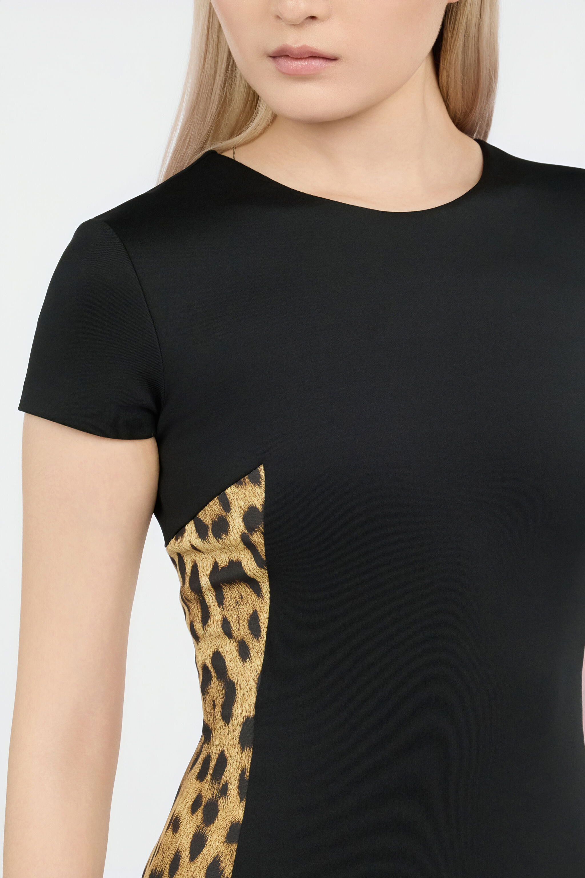 RC Black Midi Dress With Leopard Print Panels BLACK/JAGUAR QOT10B-S5001