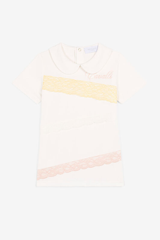 JU Logo-Embroidered Lace-Trimmed Top White OJT611-ISA2J
