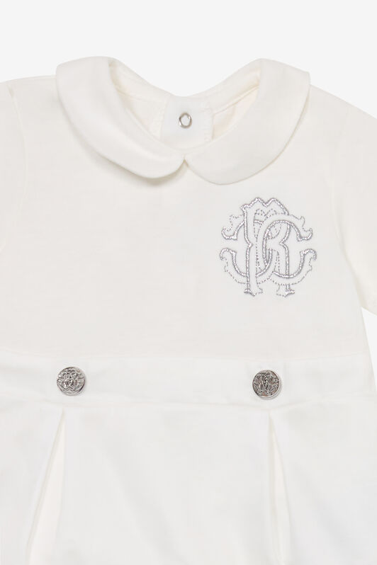 JU White Romper And Hat Set With Monogram RC MILKY WHITE UJT823-JD001