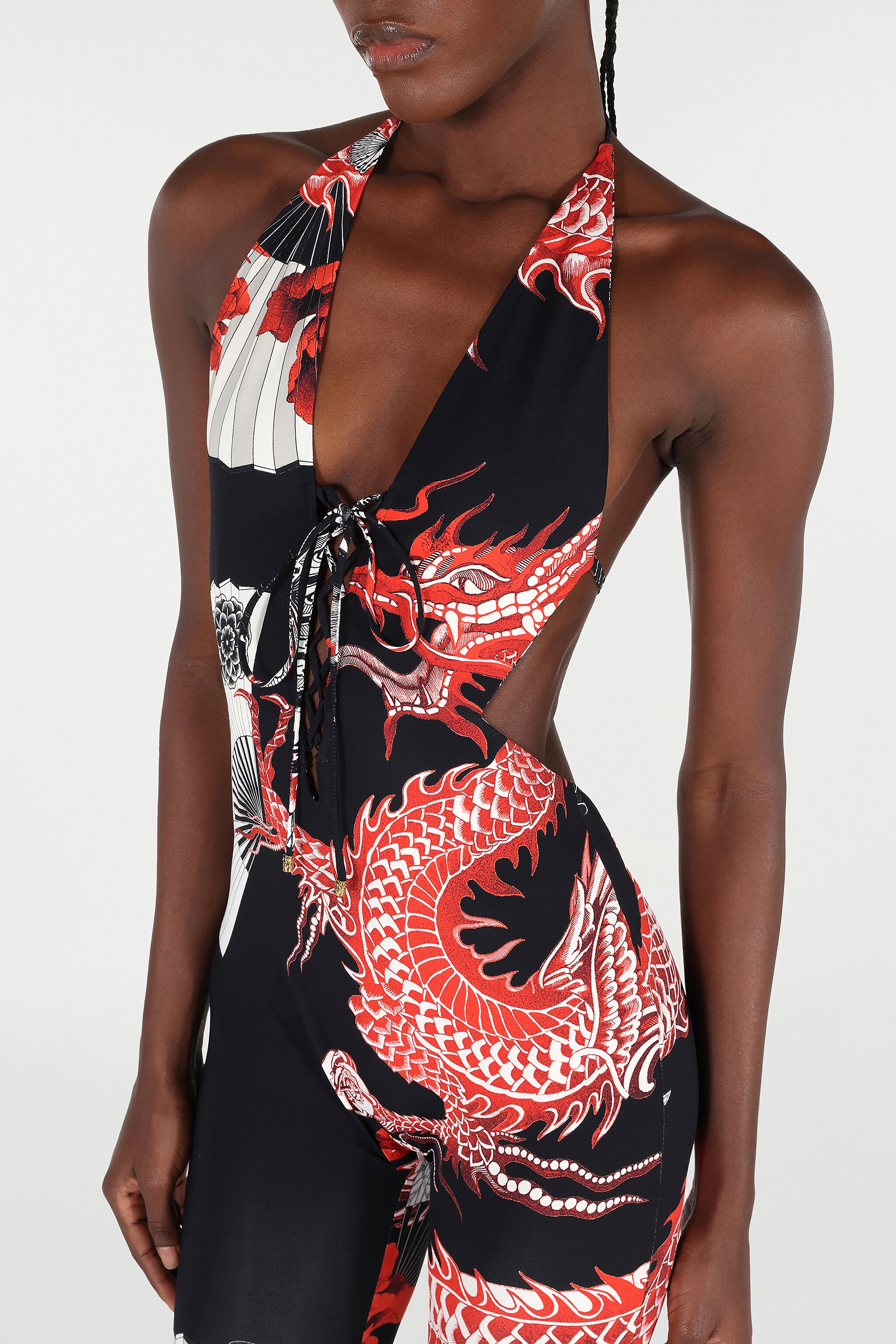 RC Jumpsuit with All-Over Dragon Print Black/Red VQT197-LNP75