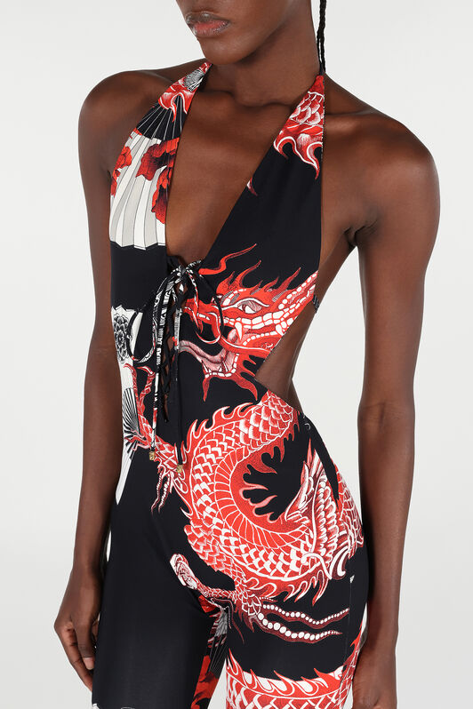 RC Jumpsuit with All-Over Dragon Print RC Jumpsuit with All-Over Dragon Print Black/Red VQT197-LNP75