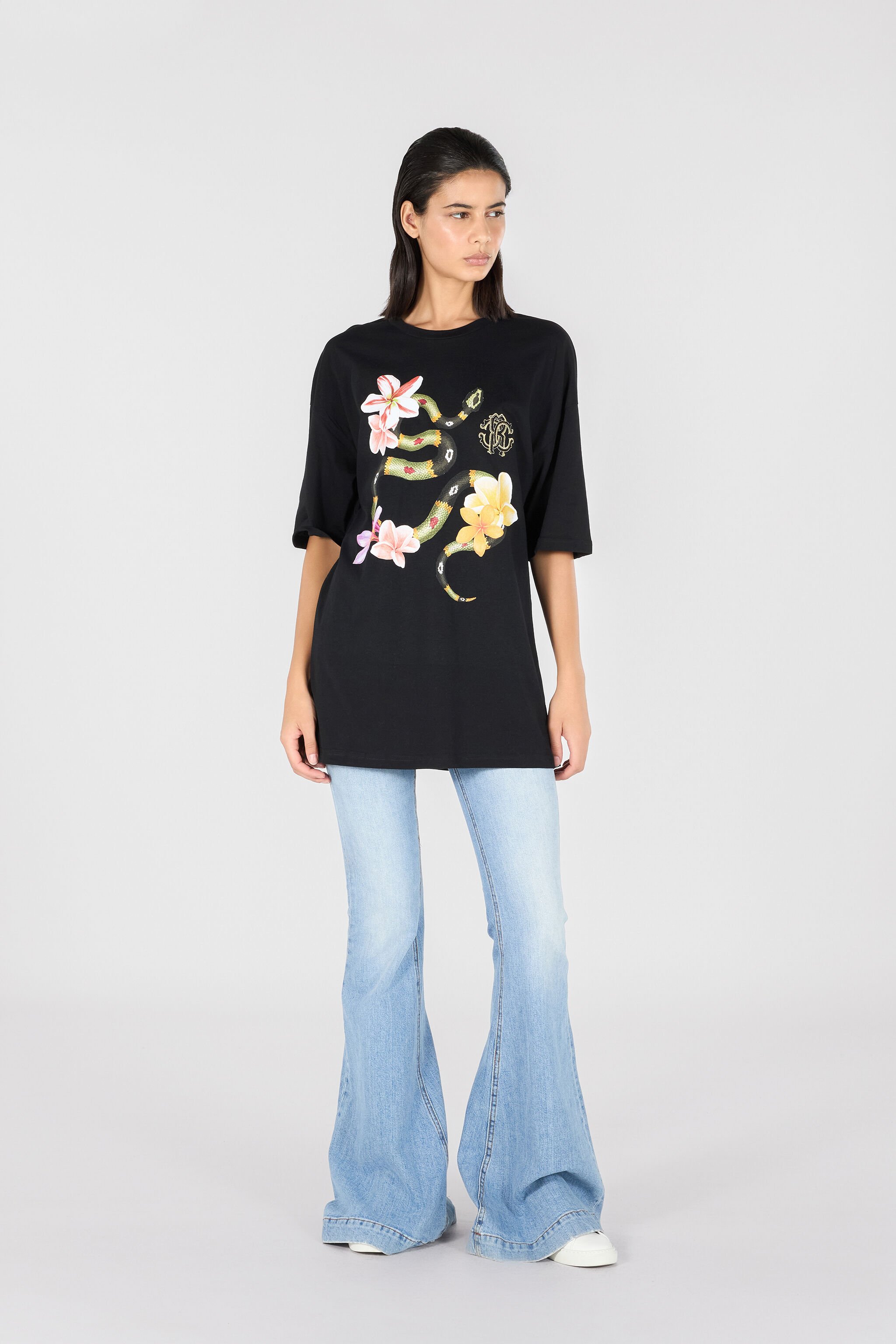RC Snake and flower print T-shirt Black OOT62A-JD060