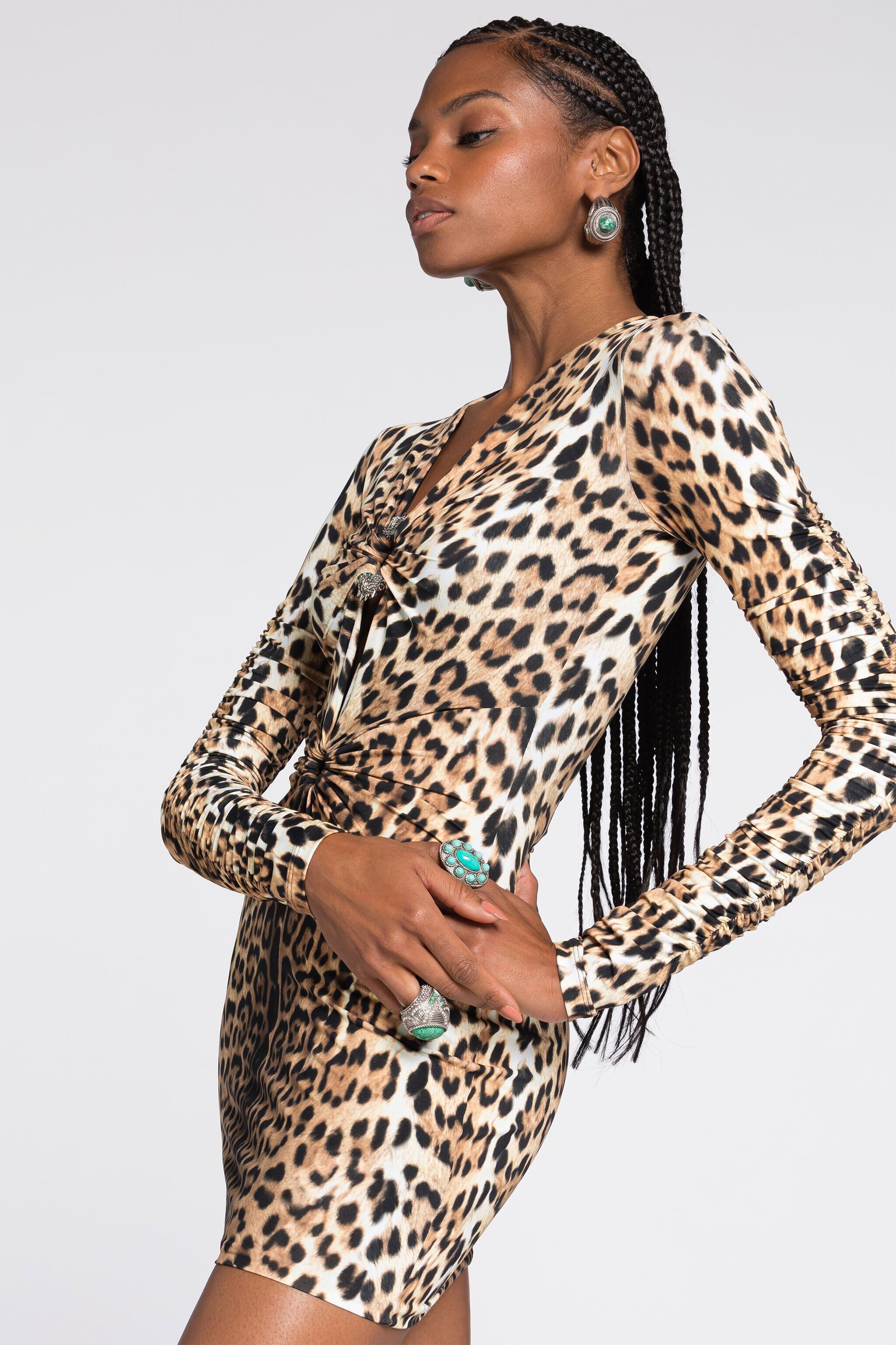 RC Leopard-Print Cut-Out Mini Dress Light Brown RKT126-LNH26