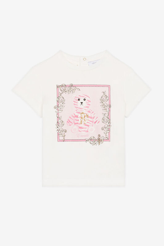 JU Teddy Bear-Print Cotton T-Shirt White RJT607-JD001
