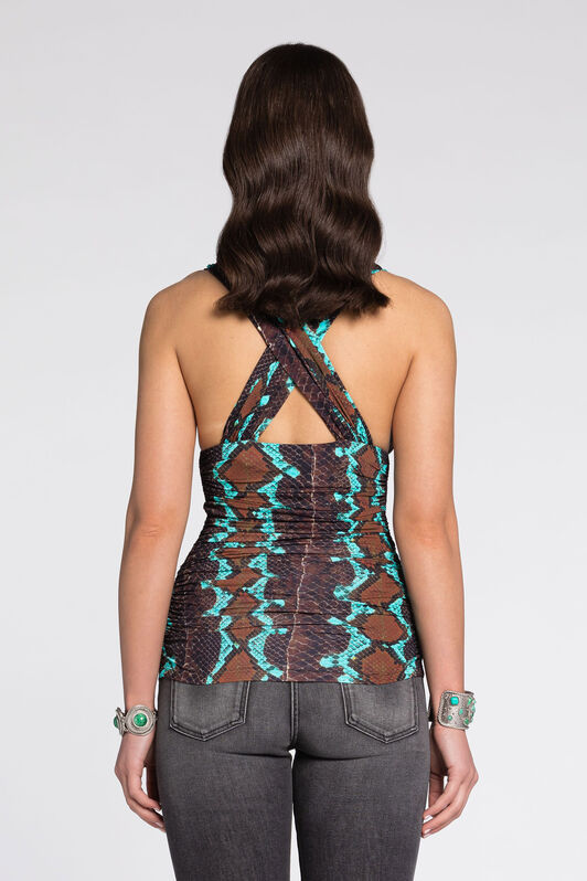 RC Snakeskin-Print Sleeveless Top Dark brown/Light blue RKT604-LNH22