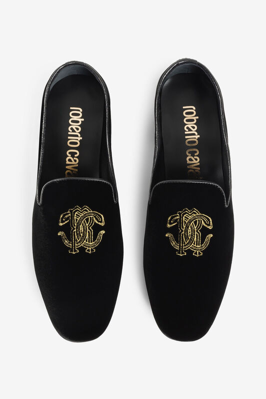 RC Mirror Snake-Embroidered Velvet Loafers Black PKS001-PZA95