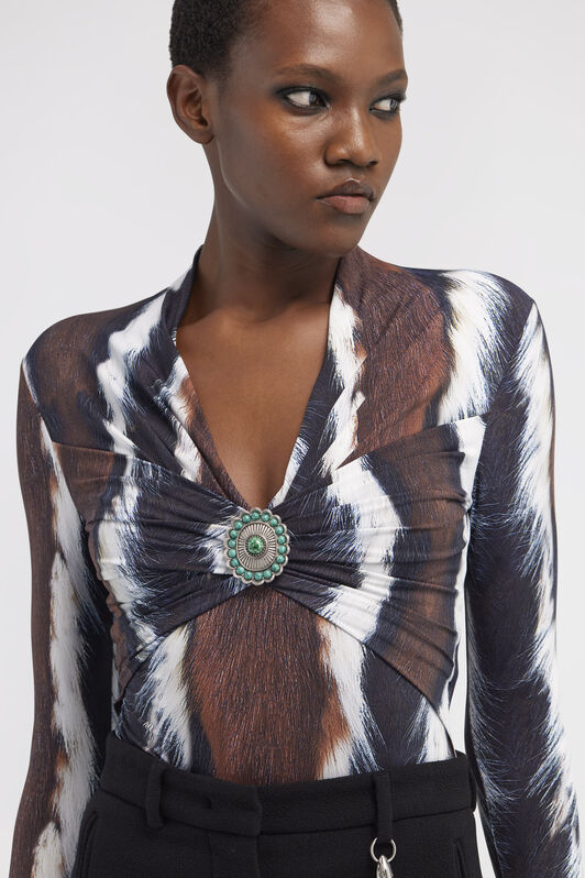 RC Top with decoration and ruches Dark brown/White RKT605-LNH05