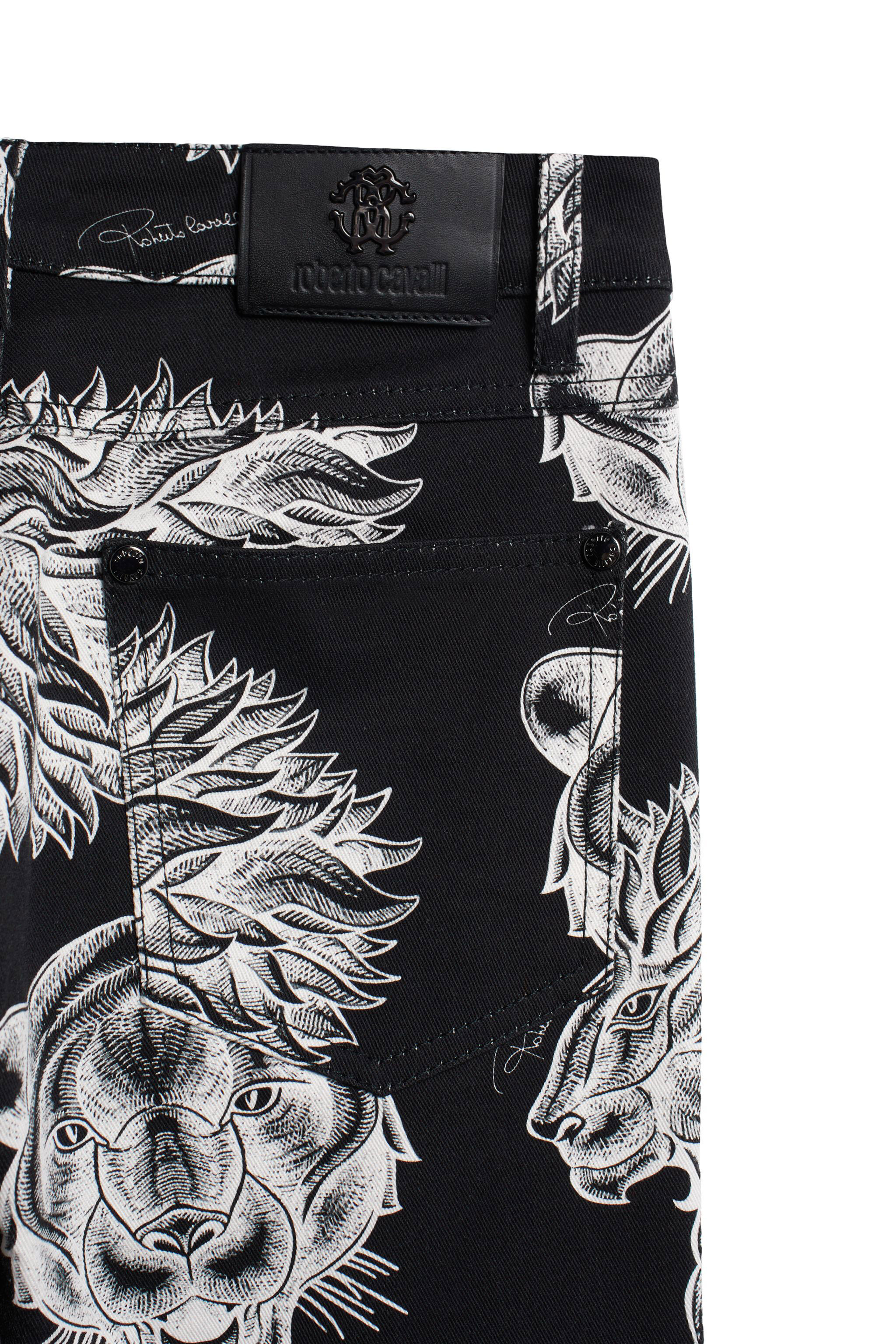 JU Black lion print cotton trousers BLACK/WHITE IJT261-CBQ81