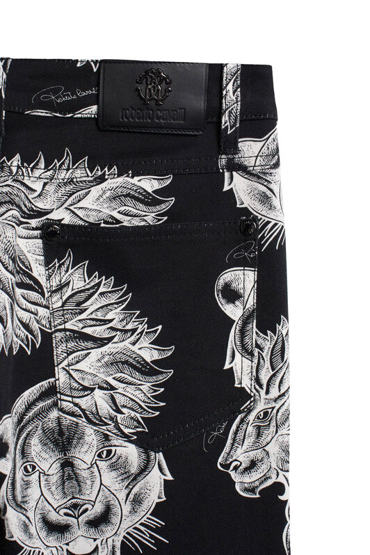 JU Black lion print cotton trousers JU Black lion print cotton trousers BLACK/WHITE IJT261-CBQ81