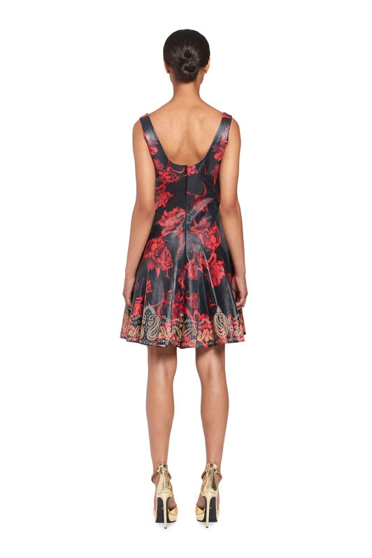 RC Micro Parrot Tulip print leather dress BLACK/RUBY IQP103-PFP67