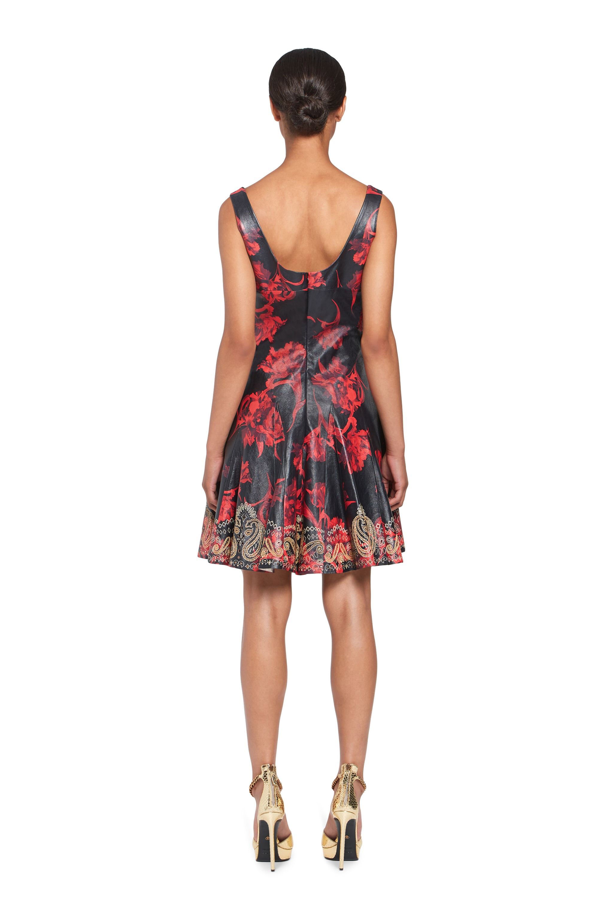 RC Micro Parrot Tulip print leather dress BLACK/RUBY IQP103-PFP67
