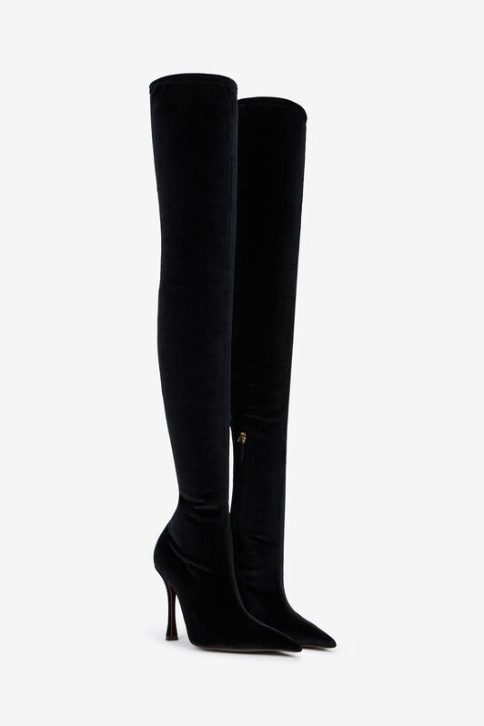 RC Satin Pointed Black Thigh-High Boots Black VWS004-VZ018
