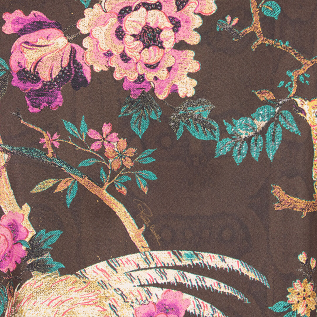RC Silk Shirt with Flower and Pheasant Print Marrón VRT721-OZP76