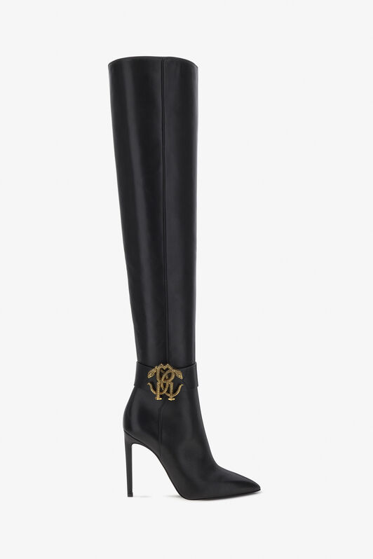 RC Knee-high boots with Monogram Mirror Snake Black RKS017-PZV10