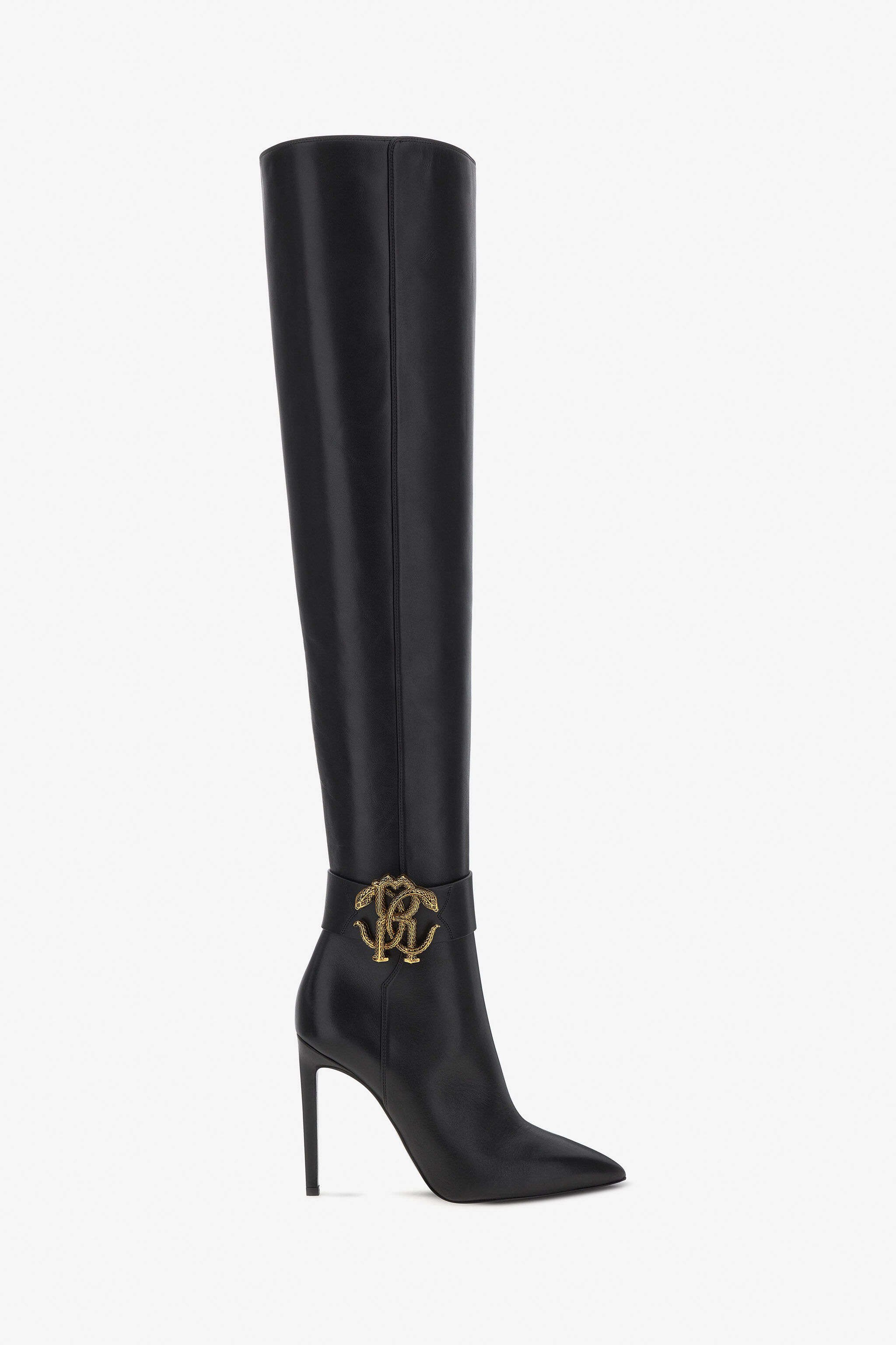 RC Knee-high boots with Monogram Mirror Snake Black RKS017-PZV10