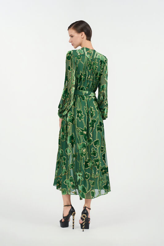RC Green Velvet Devoré Midi Dress VERDE/ORO VKT122-FC007