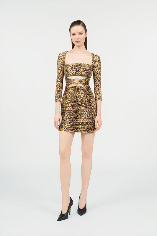 RC Mini Dress with Baby Jaguar Print and Cut-Out Detail RC Mini Dress with Baby Jaguar Print and Cut-Out Detail BROWN WQT124-LNR31