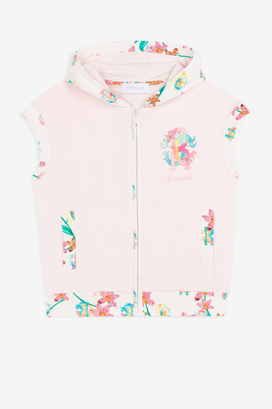JU Floral logo-print sleeveless hoodie Baby pink QJT946-CF050