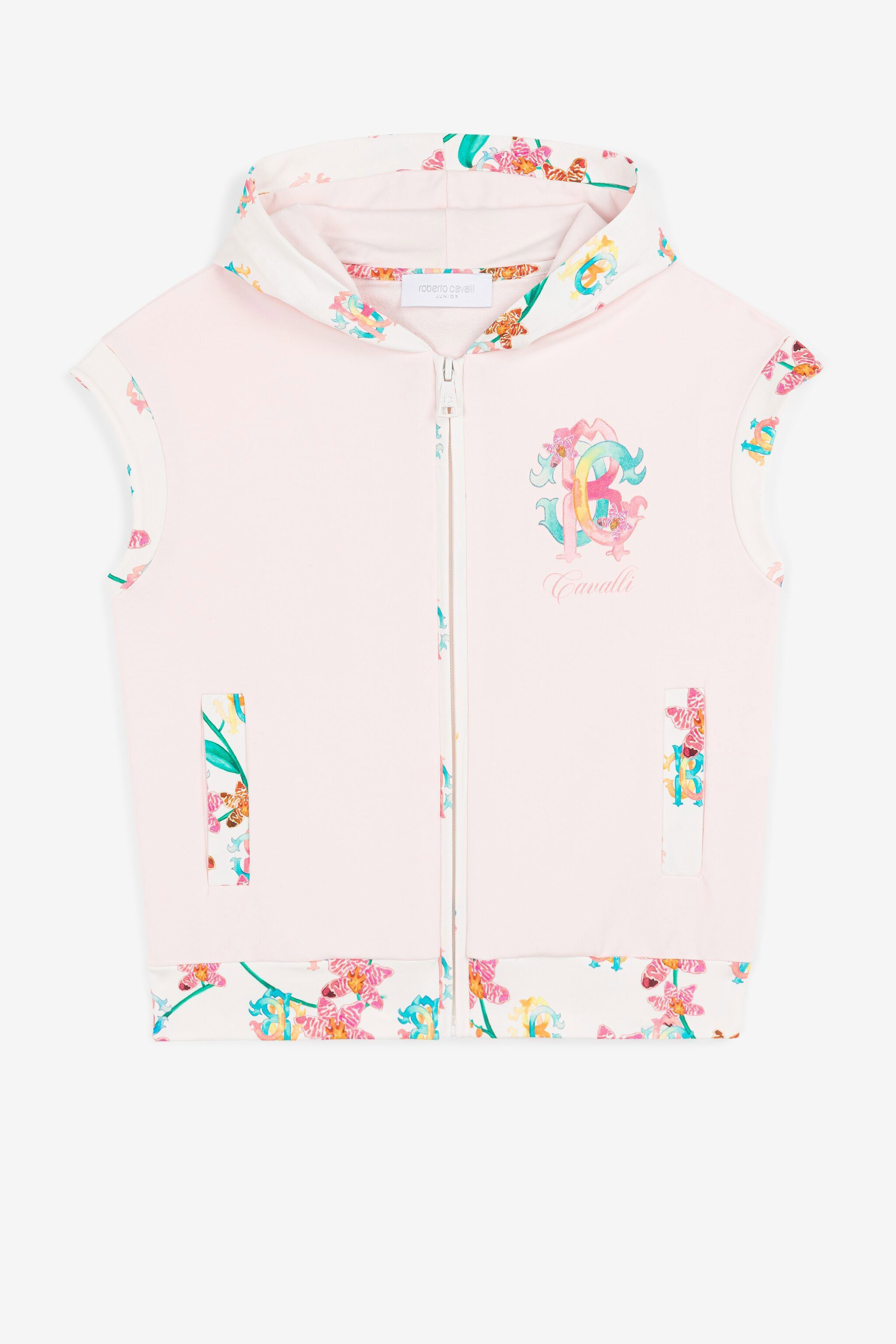 JU Floral logo-print sleeveless hoodie Baby pink QJT946-CF050