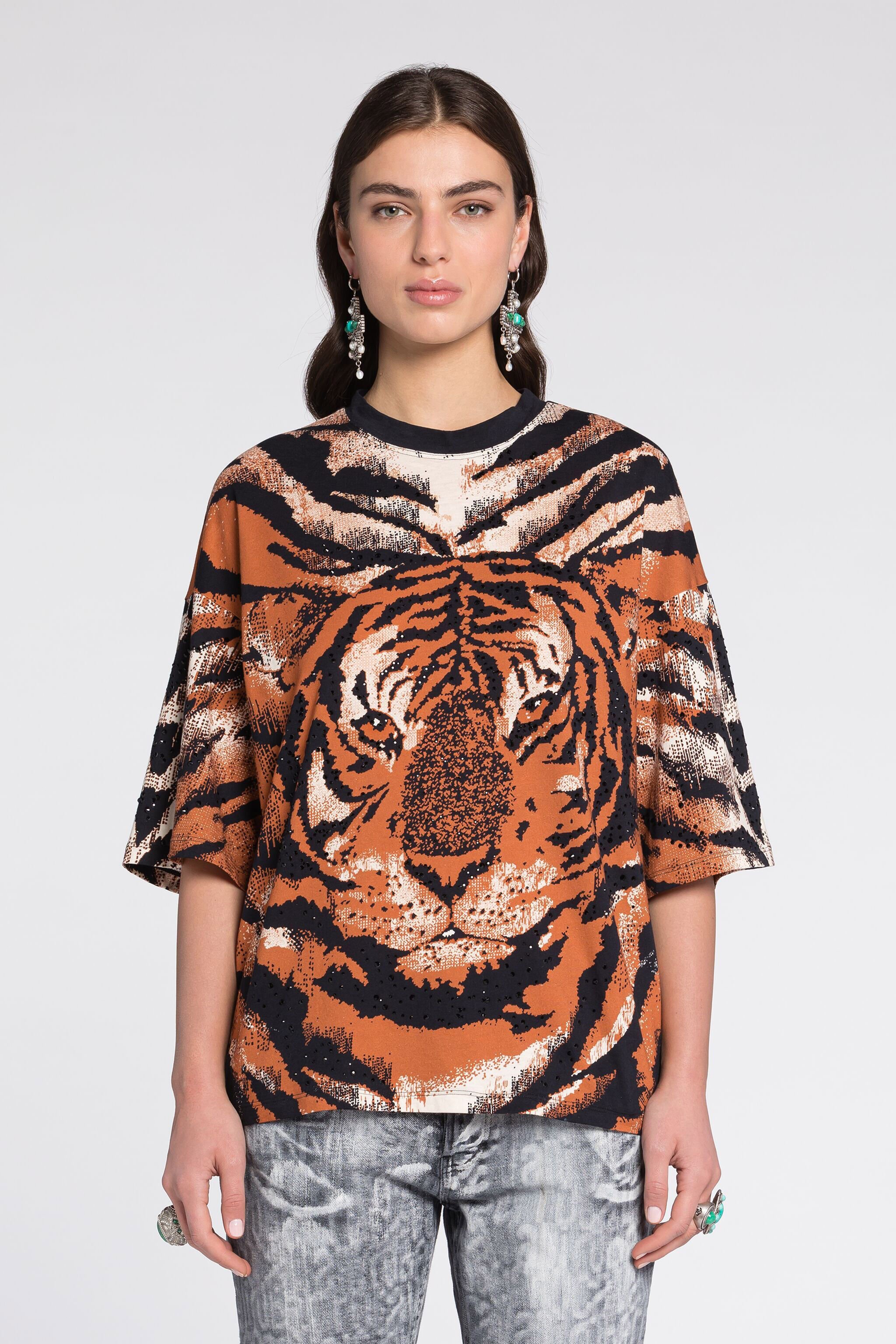 RC Tiger-Print Cotton T-Shirt Orange RKT62B-3PH20