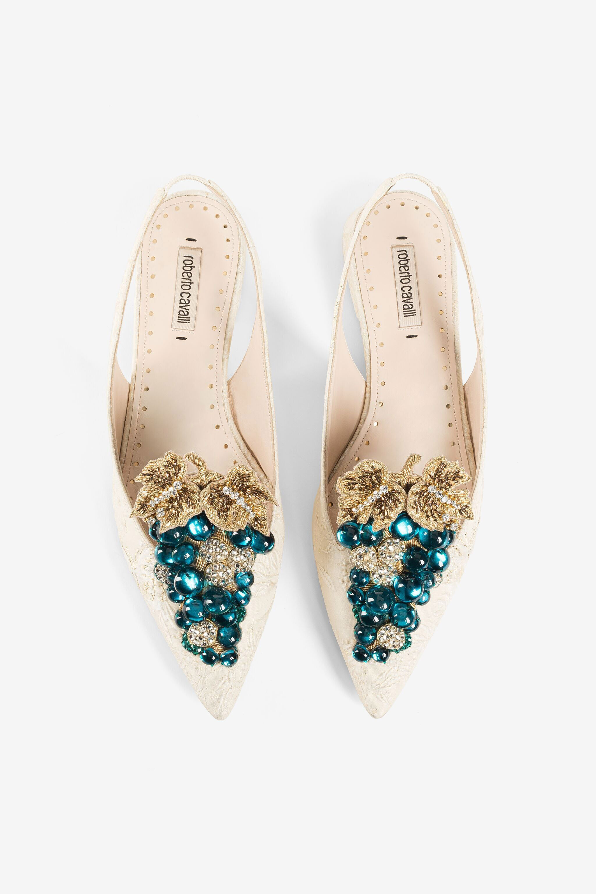 RC Le Pettegole Grape-Embellished Slingback Pumps Ivory QWS009-FT228