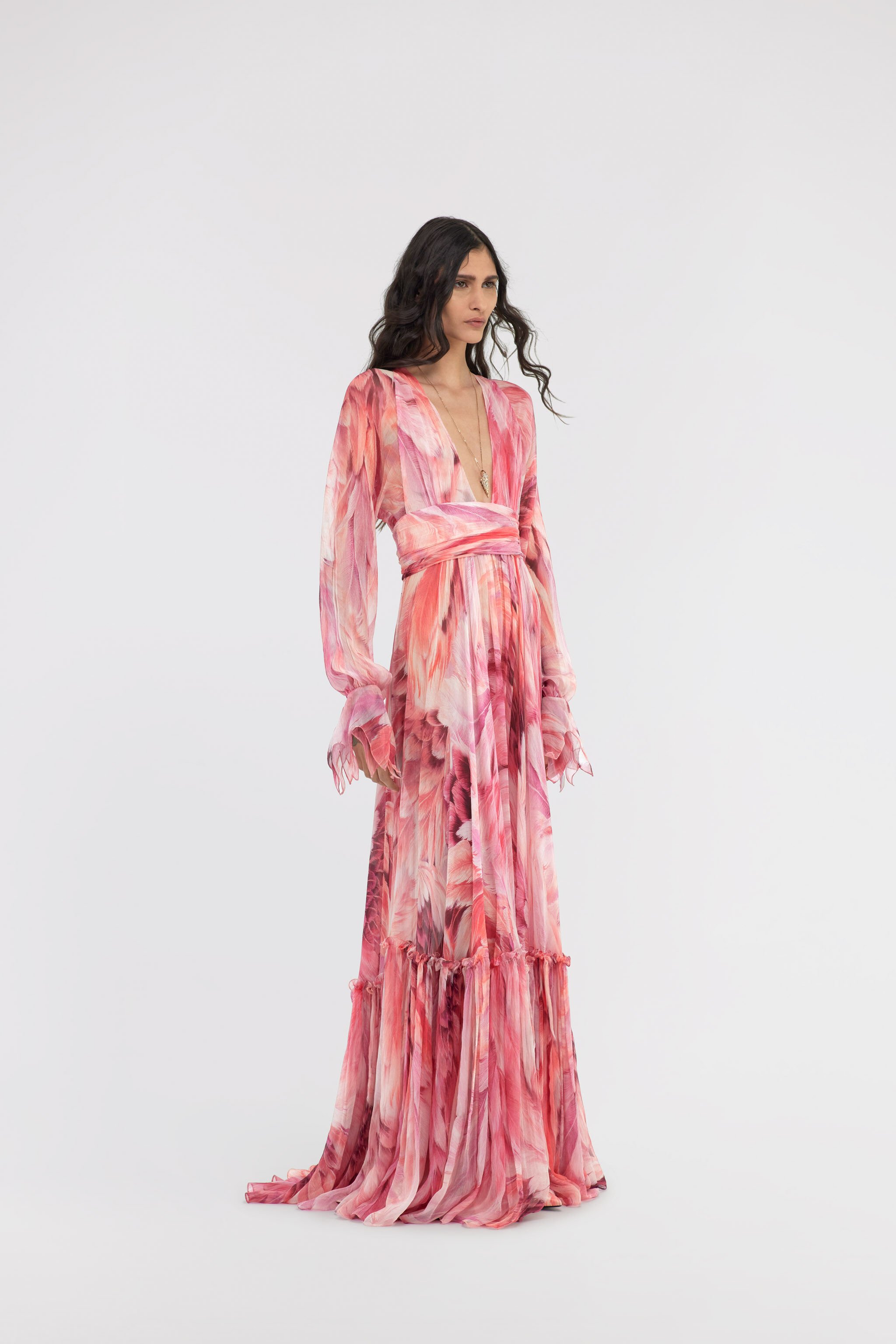 RC Long dress Plumage print Fuchsia SWT123-CKL71