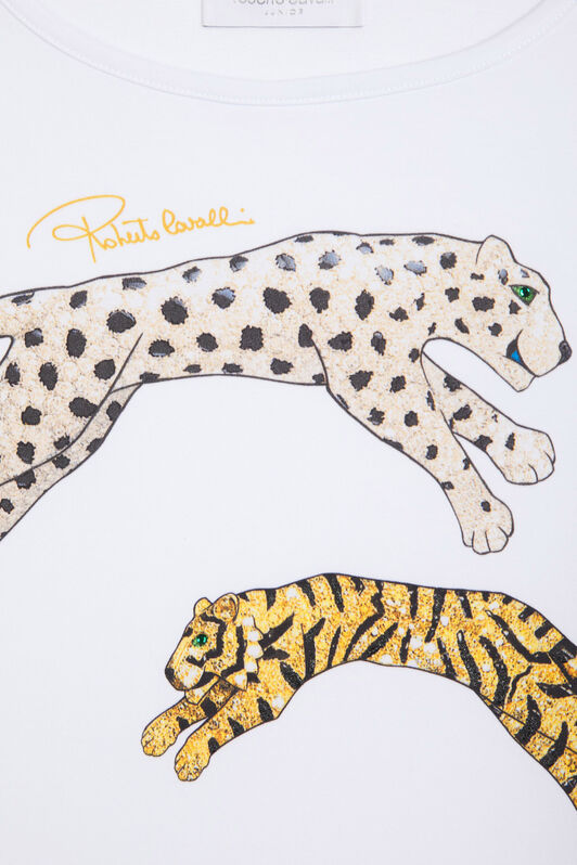 JU T-Shirt mit Jaguar- und Tiger-Print JU T-Shirt mit Jaguar- und Tiger-Print WHITE KJT604-JV025
