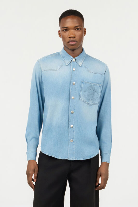 RC Denim Shirt With Mirror Snake Monogram Light blue URJ728-DL006