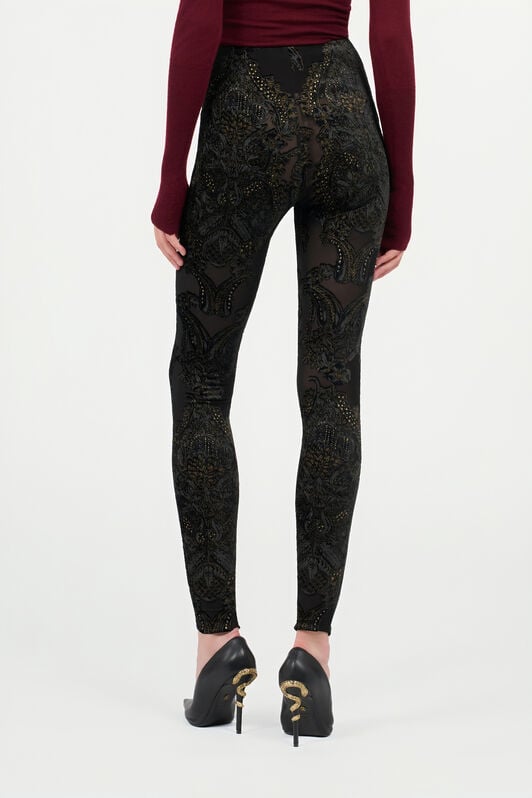 RC Leggings in ciniglia devoré con Stampa Ornamental BLACK WKT23A-6CR36