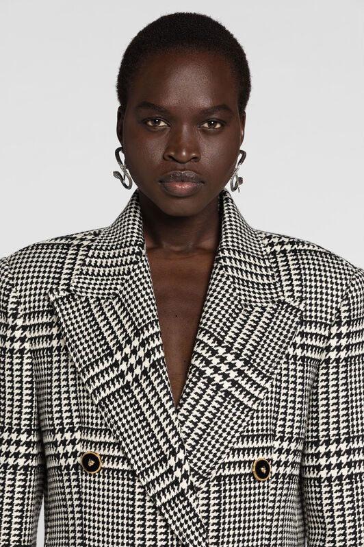 RC Houndstooth Double-Breasted Coat Black/White PKT503-GA007