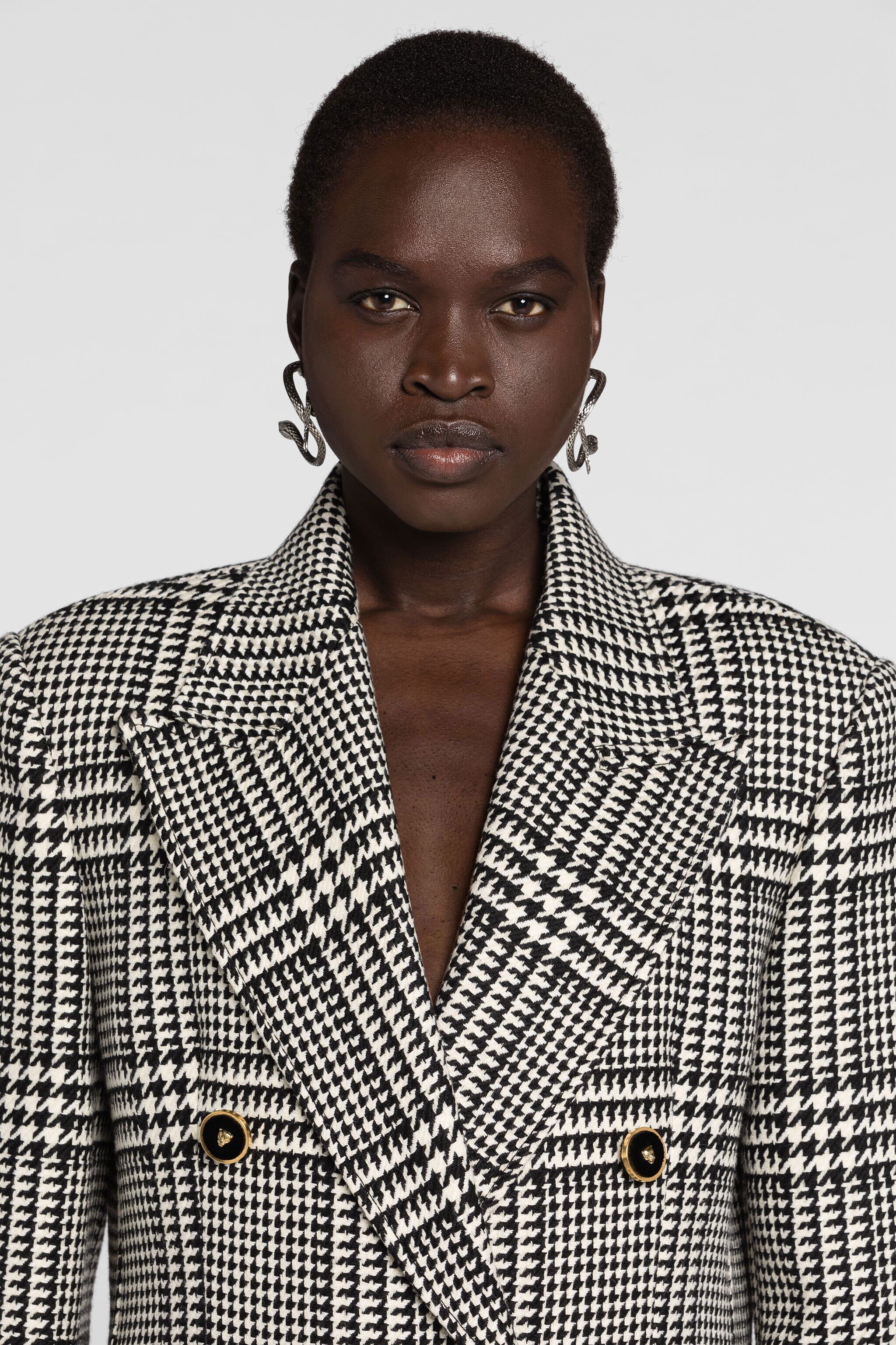 RC Houndstooth Double-Breasted Coat Black/White PKT503-GA007