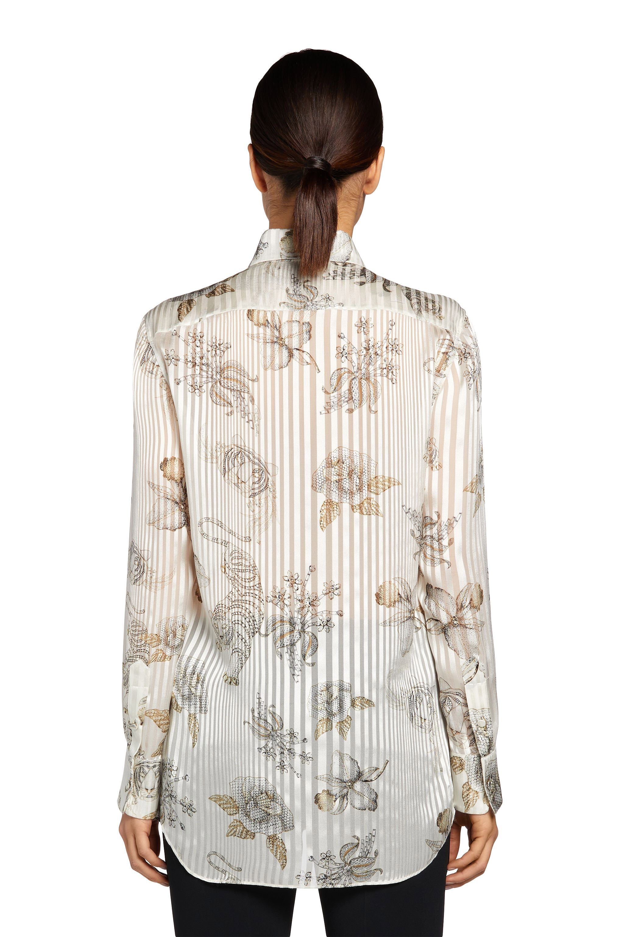 RC Seidenbluse mit Diamond Brooches Print Weiß MQT705-1TB04